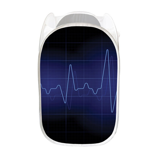 Blue Heartbeat Print Mesh Laundry Hamper