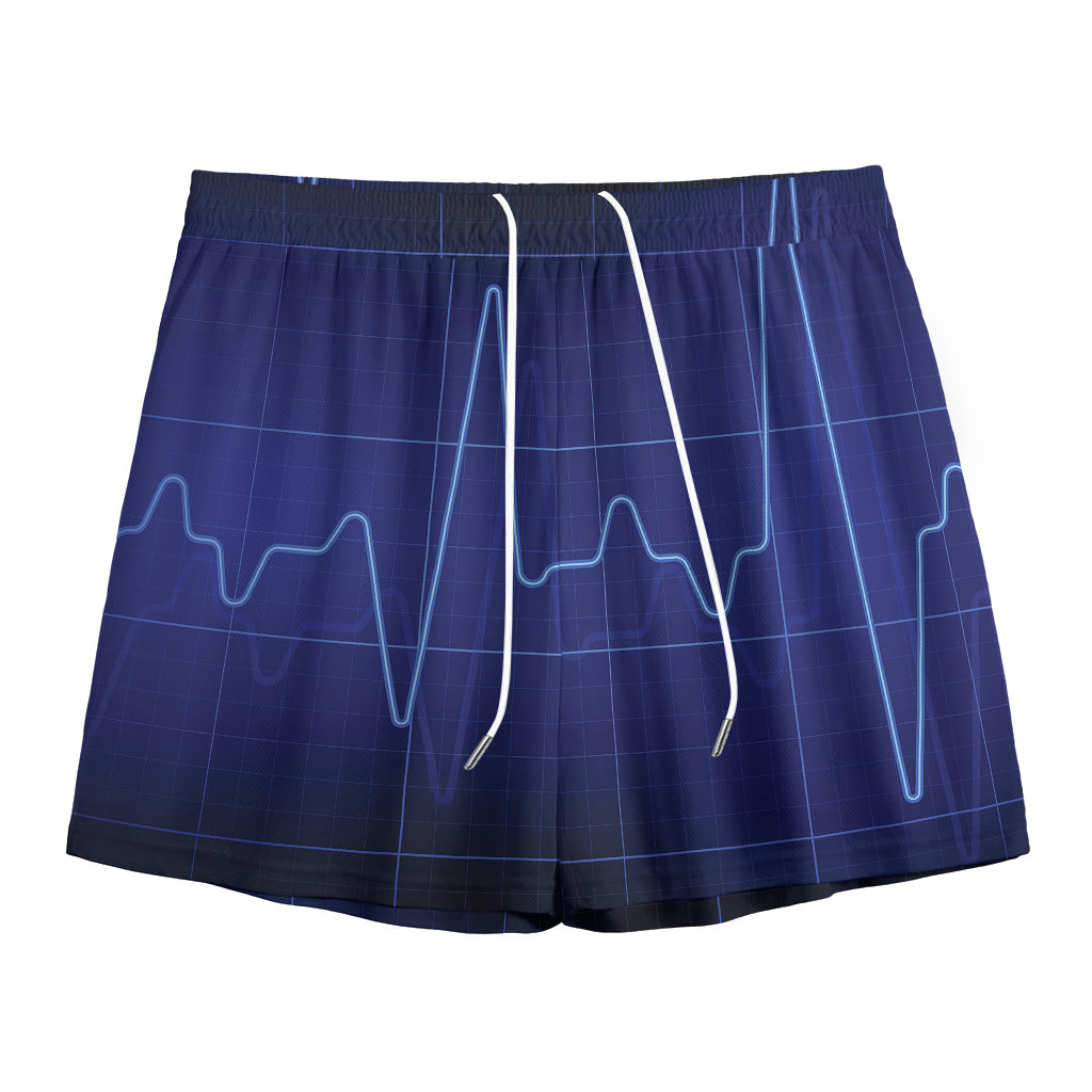 Blue Heartbeat Print Mesh Shorts