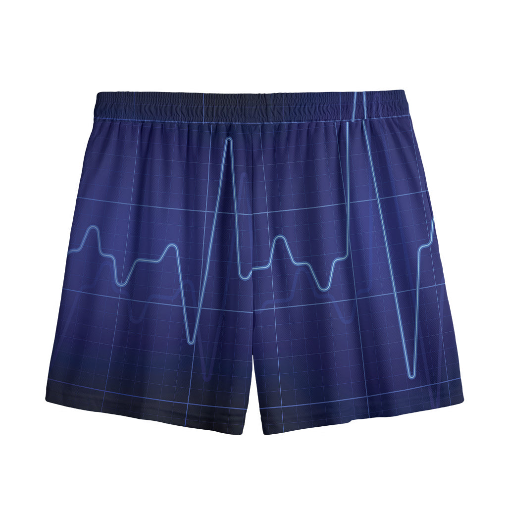 Blue Heartbeat Print Mesh Shorts