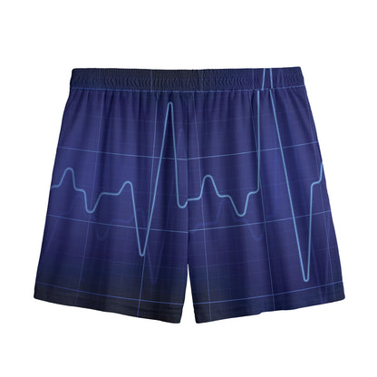 Blue Heartbeat Print Mesh Shorts