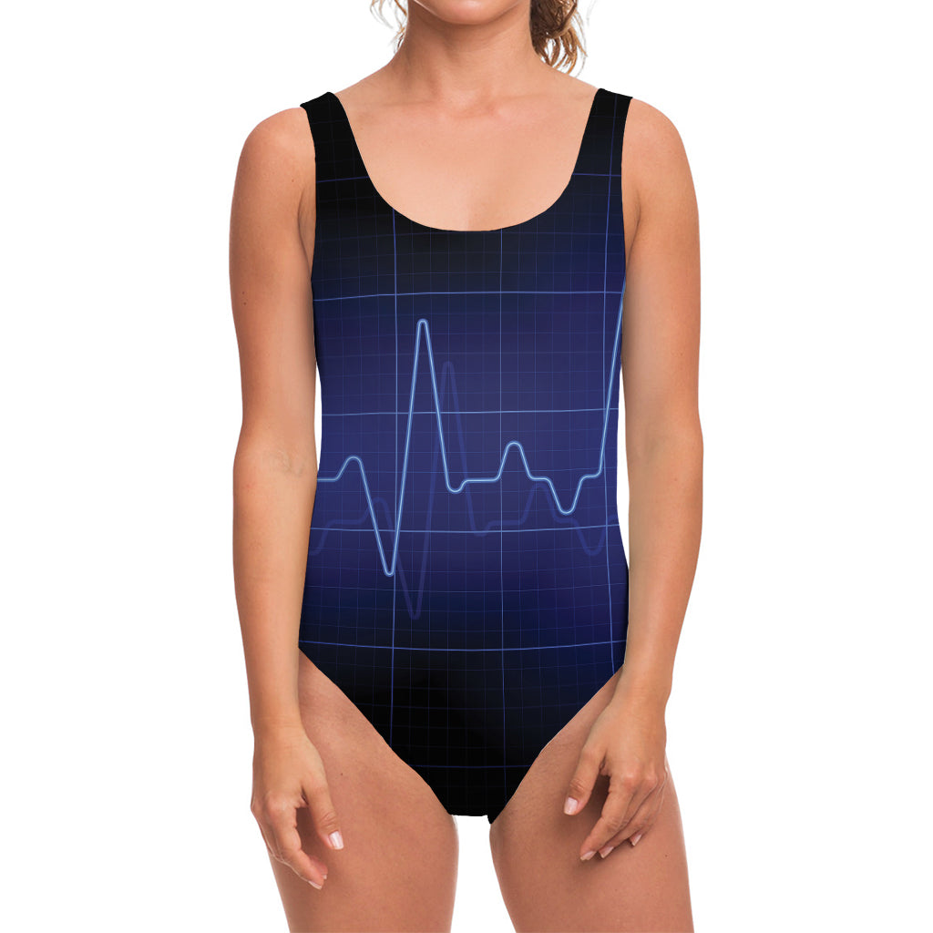 Blue Heartbeat Print One Piece Swimsuit