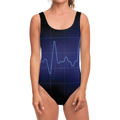 Blue Heartbeat Print One Piece Swimsuit