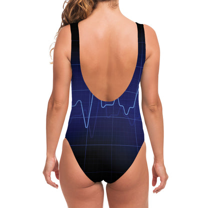 Blue Heartbeat Print One Piece Swimsuit