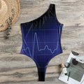 Blue Heartbeat Print One Shoulder Bodysuit