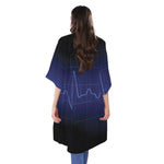 Blue Heartbeat Print Open Front Beach Cover Up