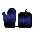 Blue Heartbeat Print Oven Mitt And Pot Holder Set