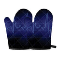 Blue Heartbeat Print Oven Mitts