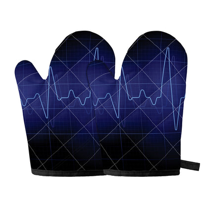Blue Heartbeat Print Oven Mitts
