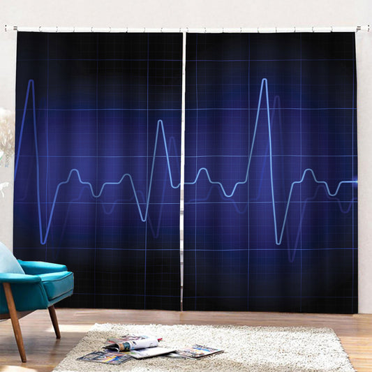 Blue Heartbeat Print Pencil Pleat Curtains