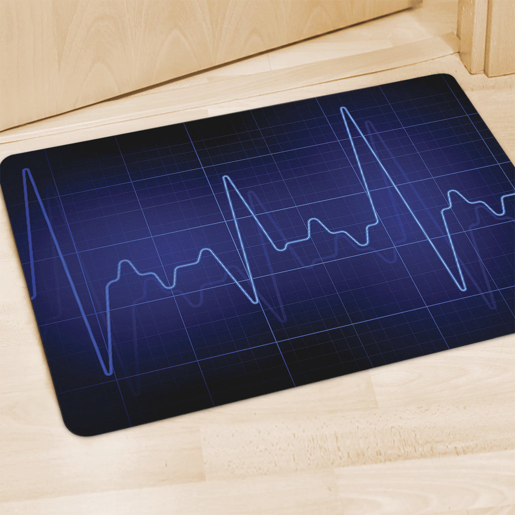 Blue Heartbeat Print Polyester Doormat