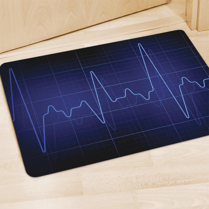 Blue Heartbeat Print Polyester Doormat