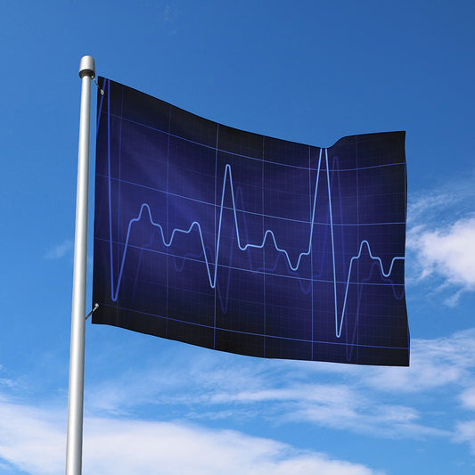 Blue Heartbeat Print Polyester Flag