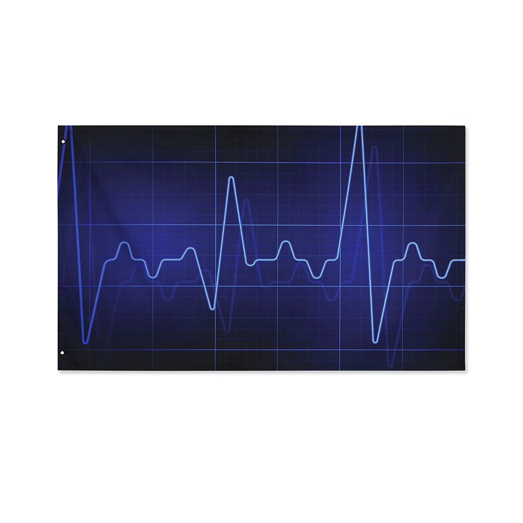 Blue Heartbeat Print Polyester Flag