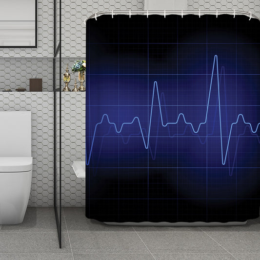 Blue Heartbeat Print Polyester Shower Curtain