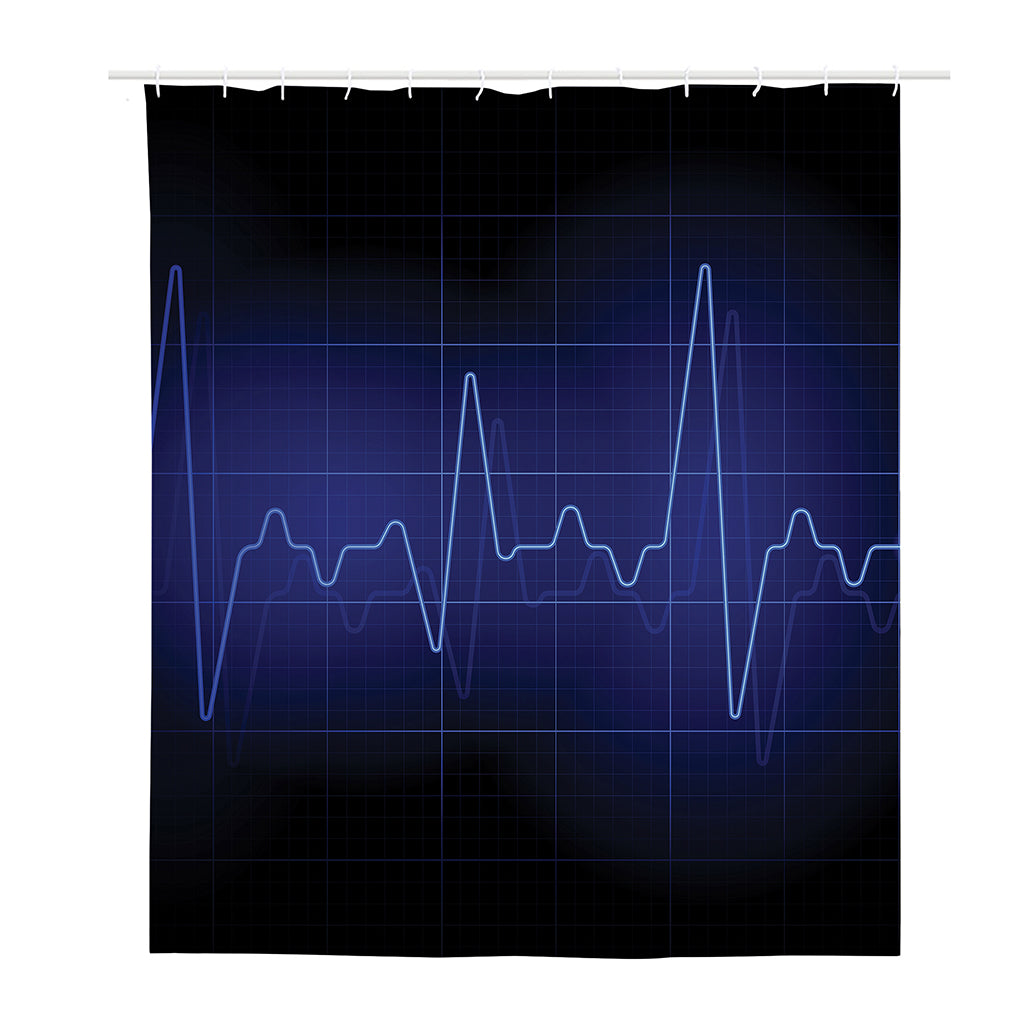 Blue Heartbeat Print Polyester Shower Curtain
