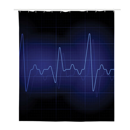 Blue Heartbeat Print Polyester Shower Curtain
