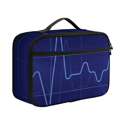 Blue Heartbeat Print Portable Lunch Bag