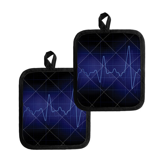 Blue Heartbeat Print Pot Holders