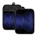 Blue Heartbeat Print Pot Holders With Pocket