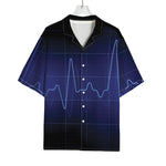 Blue Heartbeat Print Rayon Hawaiian Shirt