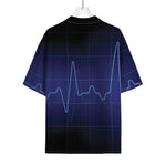 Blue Heartbeat Print Rayon Hawaiian Shirt