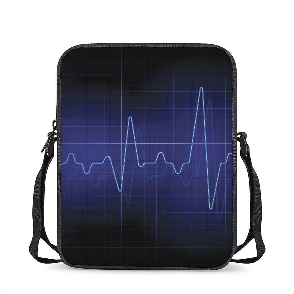 Blue Heartbeat Print Rectangular Crossbody Bag