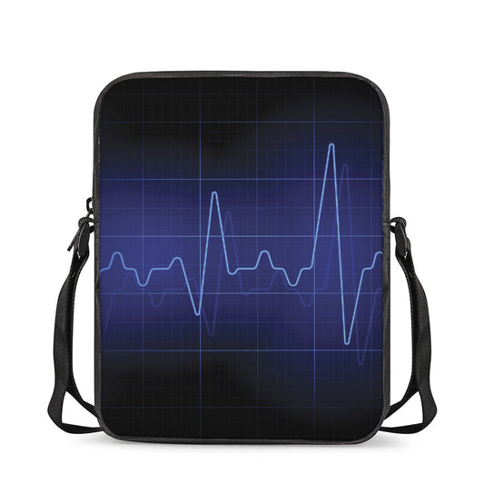 Blue Heartbeat Print Rectangular Crossbody Bag