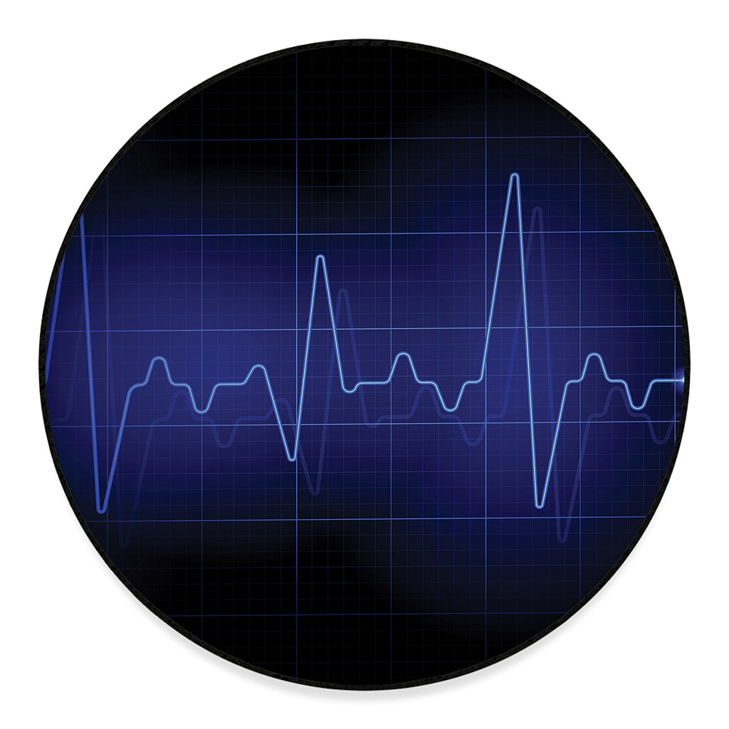 Blue Heartbeat Print Round Floor Mat