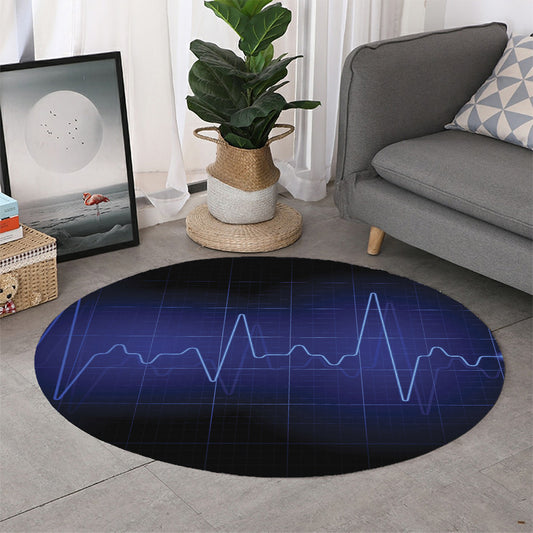 Blue Heartbeat Print Round Rug