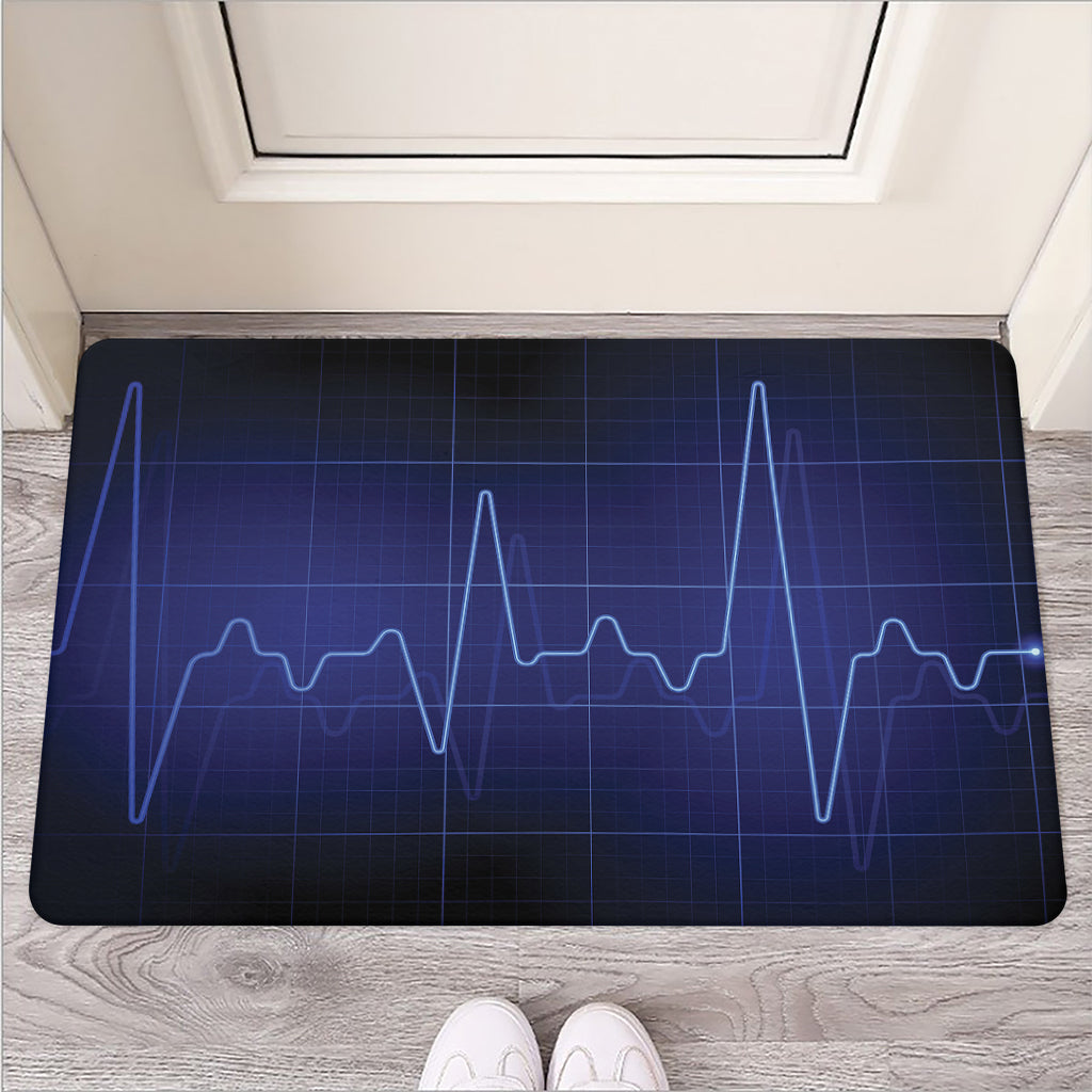 Blue Heartbeat Print Rubber Doormat
