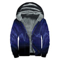 Blue Heartbeat Print Sherpa Lined Zip Up Hoodie