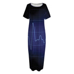 Blue Heartbeat Print Short Sleeve Long Nightdress