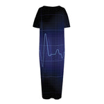 Blue Heartbeat Print Short Sleeve Long Nightdress