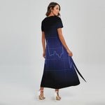 Blue Heartbeat Print Short Sleeve Maxi Dress