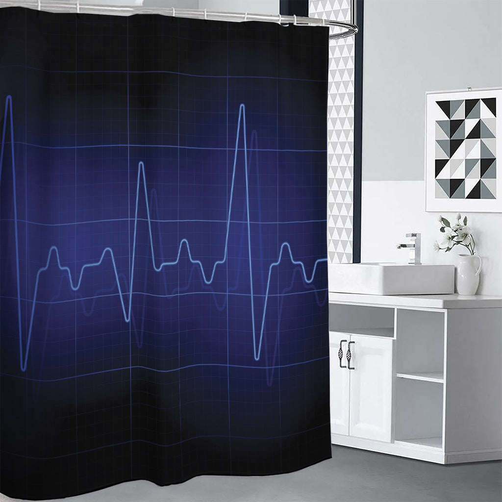 Blue Heartbeat Print Shower Curtain