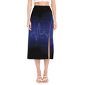 Blue Heartbeat Print Side Slit Midi Skirt