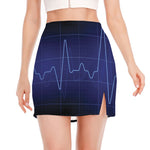 Blue Heartbeat Print Side Slit Mini Skirt