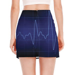 Blue Heartbeat Print Side Slit Mini Skirt
