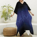 Blue Heartbeat Print Silk V-Neck Kaftan Dress
