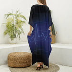 Blue Heartbeat Print Silk V-Neck Kaftan Dress