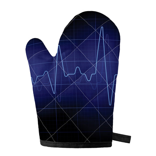 Blue Heartbeat Print Single Oven Mitt