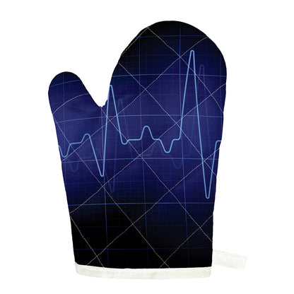 Blue Heartbeat Print Single Oven Mitt