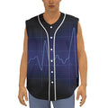 Blue Heartbeat Print Sleeveless Baseball Jersey
