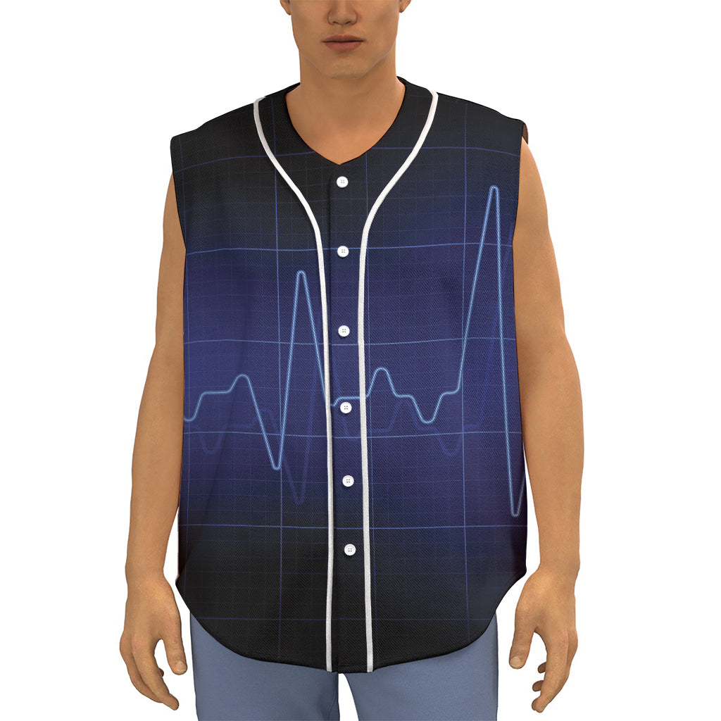 Blue Heartbeat Print Sleeveless Baseball Jersey