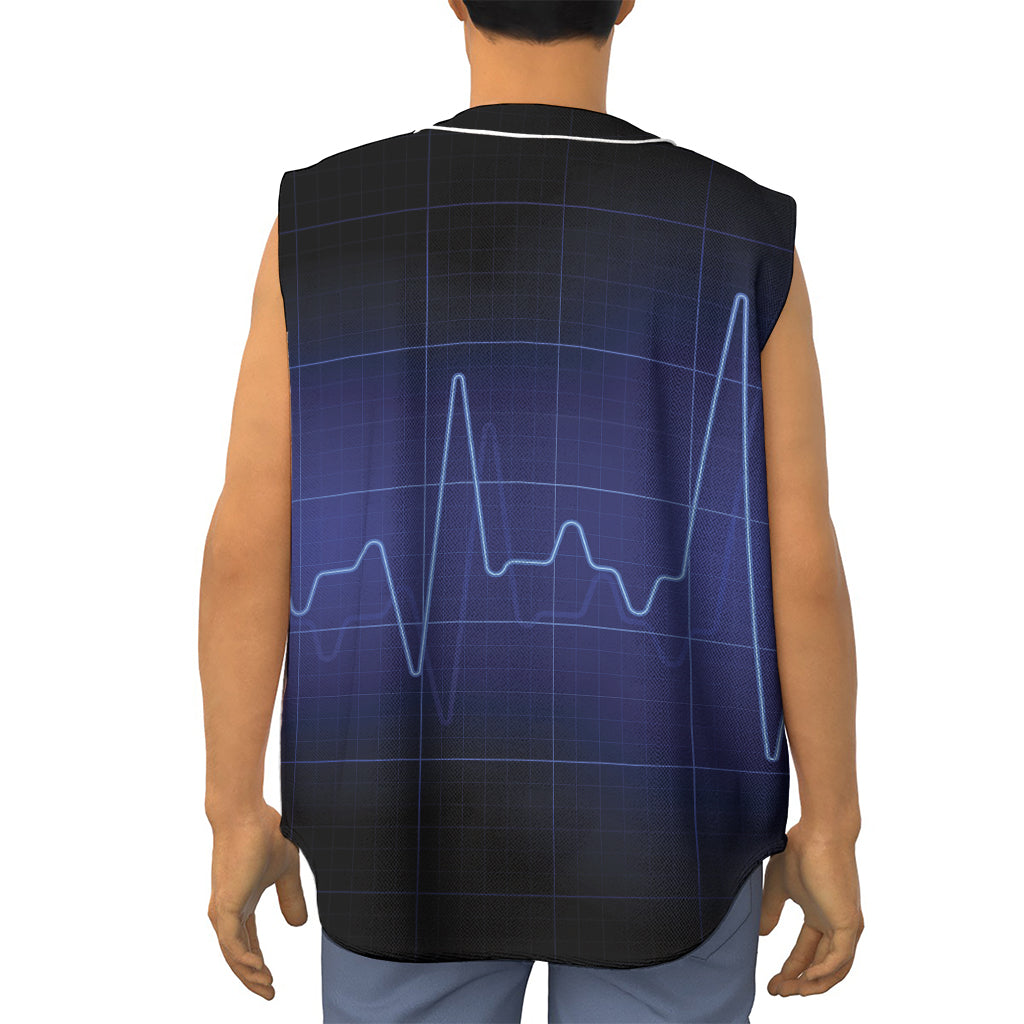 Blue Heartbeat Print Sleeveless Baseball Jersey