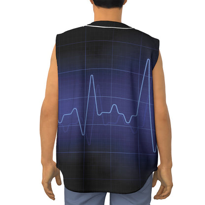 Blue Heartbeat Print Sleeveless Baseball Jersey