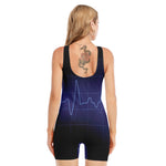 Blue Heartbeat Print Sleeveless One Piece Swimsuit