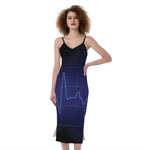 Blue Heartbeat Print Slim Fit Midi Cami Dress