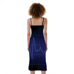 Blue Heartbeat Print Slim Fit Midi Cami Dress