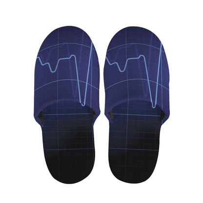 Blue Heartbeat Print Slippers